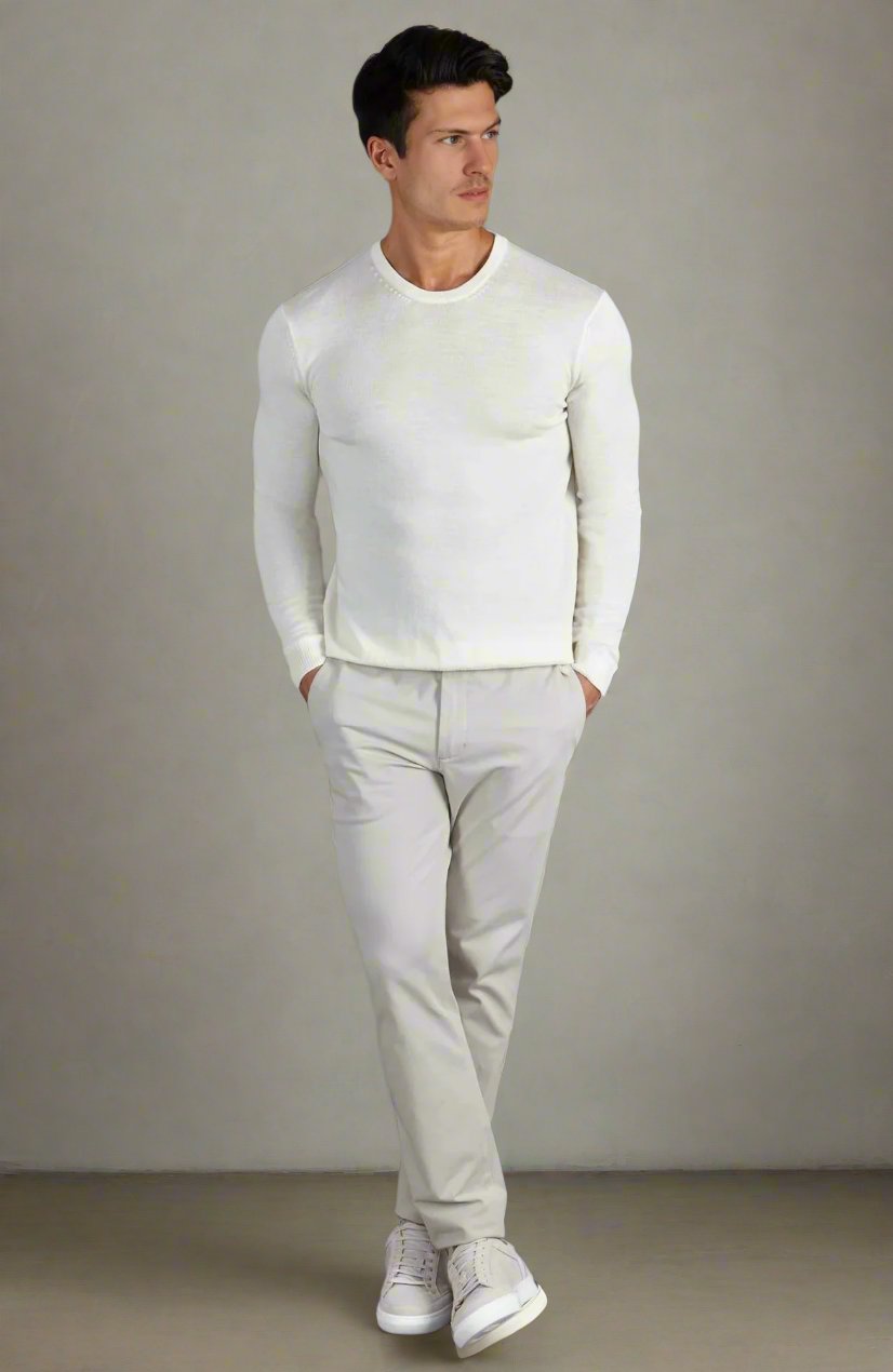 Cashmere Merino Crew Neck Sweater - White